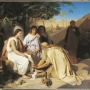 Abraham lavant les pieds aux trois anges, Emile Levy, Paris, 1854, huile sur toile, 113 x 145,5 cm, École nationale supérieure des beaux-arts, Paris. 