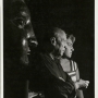 Profiles of Pablo Picasso and his daughter Maya next to the sculpture “Tête de femme (Dora Maar)” on the shooting of “Mystère Picasso” by Henri-Georges Clouzot, studios de la Victorine, Nice, June 1955
