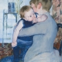 Mary Cassatt, Bébé dans un costume bleu, regardant par dessus l‘épaule de sa mère, circa 1889