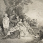 Philippe Mercier d’après Antoine Watteau, La Troupe italienne en vacances, burin et eau-forte, Paris, musée du Louvre © Musée du Louvre, Dist. RMN-GP / Angèle Dequier