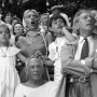 At one moment during the corrida Picasso’s three children all put their hands on their father’s head. On the right is Jean Cocteau. Vallauris 1955
