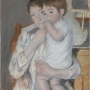 Mary Cassatt, Femme et enfant devant une tablette où sont posés un broc et une cuvette, vers 1889