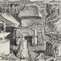 Jean Amblard, La Forge d’Antoine Valleix, Puy-de-Dôme, 1944.  Enquête des techniques artisanales. Encre de Chine sur papier, 50 × 65 cm Mucem, Marseille ©ADAGP, Paris 2018 ; cliché © RMN-Grand Palais (MuCEM) / Jean-Gilles Berizzi