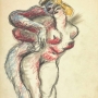 Deux femmes debout, enlacées, Le Corbusier, vers 1926-1928,crayon et pastel sur papier, ni signé, ni daté, 0,31x0,21m©Fondation Le Corbusier/ADAGP, Paris 2013