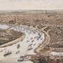 Vue cavalière de Bordeaux en 1890, lithographie en couleurs de F. Hugo d'Alesi, Archives municipales de Bordeaux, XLB-556