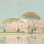 Villa Téthys, lieu dit de Pyla-sur-Mer (Gironde, France), La Teste-de-Buch:  perspective de la façade sur la mer, Roger-Henri Expert (1882-1955), gouache sur carton, 1927.© SIAF / Cité de l’architecture & du patrimoine/Archives d’architecture du xxe siècl