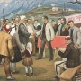 Zef Shoshi, Krijimi i kooperativës në Mal ësi [La Création de la Coopérative dans les Montagnes], 1974, huile sur toile, 185 x 221 cm. Galerie nationale d'Art de Tirana © National Gallery of Arts, Albania