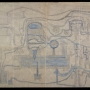 Robert Gie, sans titre (Distributeur d’effluves), vers 1916, crayon de couleur sur papier calque, 49,5 x 74,5 cm. Collection de l'Art Brut, Lausanne © Arnaud Conne, Atelier de numérisation – Ville de Lausanne