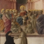 Fra Filippo Lippi (Florence, vers 1406 – Spolète, 1469), La Vierge et l’Enfant entourés de saints et d’ anges avec un dévot, vers 1432, tempera sur bois, 47,1 × 36 cm, Fondazione Giorgio Cini, Galleria di Palazzo Cini, inv. 40013, photo : Venezia