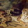 Jeune tigre jouant avec sa mère