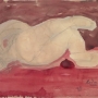 Femme nue allongée vue de dos et en perspective